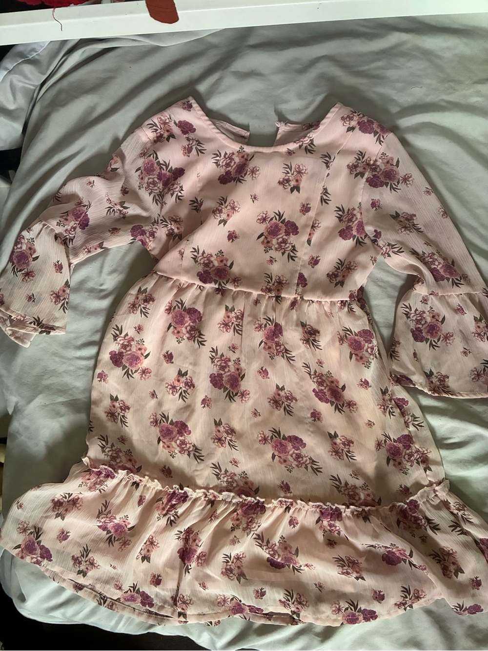 wonder nation Pink Floral Long Sleeve Ruffle-Hem Dress